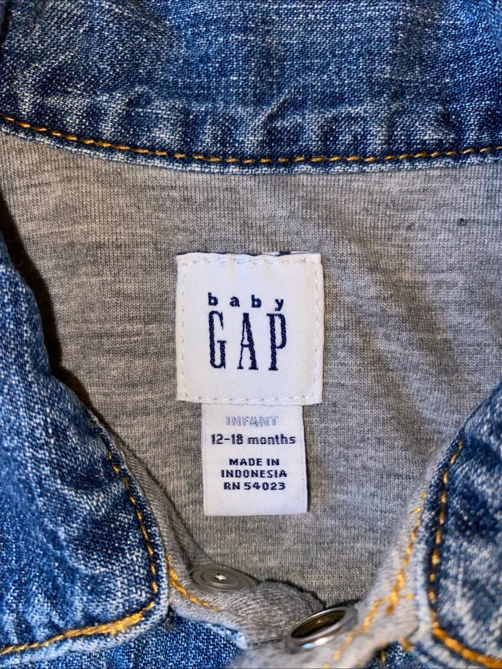 Vintage Baby Gap Denim Jacket size 12-18 mo. Classic Retro Lined Jean Cotton